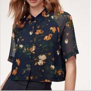Aritzia /Wilfred Henrietta navy floral crop top
